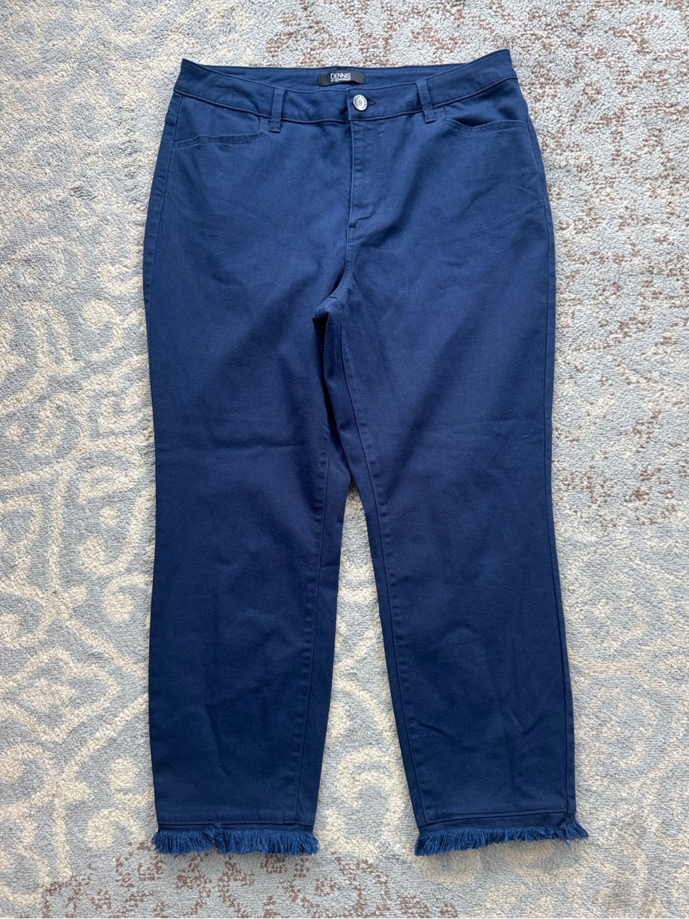 Dennis By Dennis Basso Cropped Frayed Hem Pants Blue 12